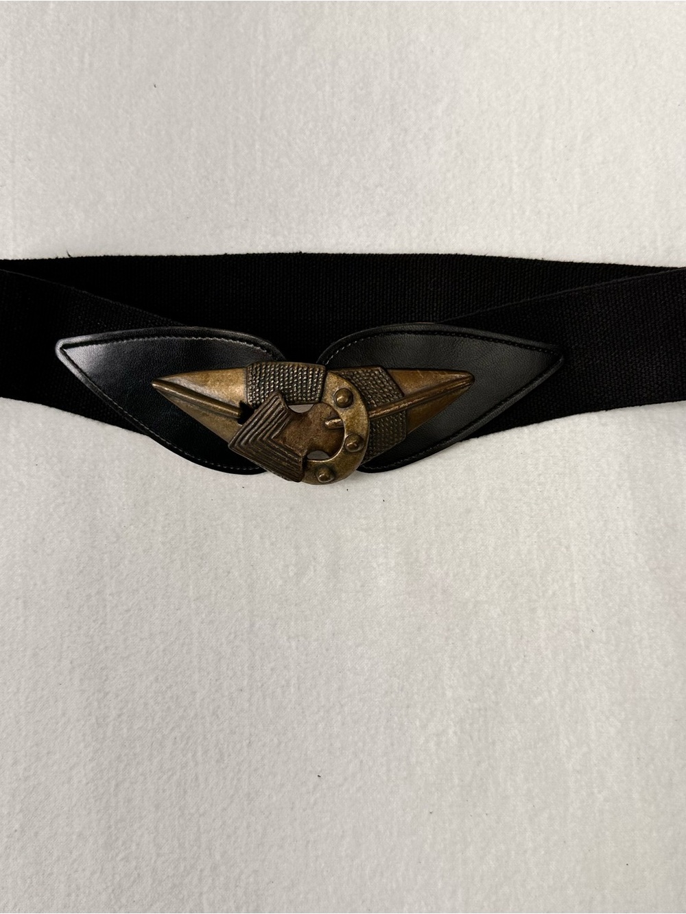 Motion East Vintage Black Stretch Belt M Arrowhead Latch Buckle Womens USA Made